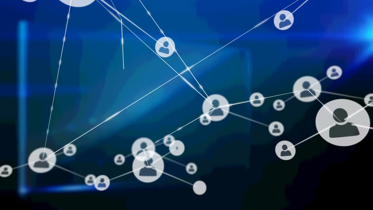 블루 스크린 위의 아이콘으로 연결 네트워크의 애니메이션