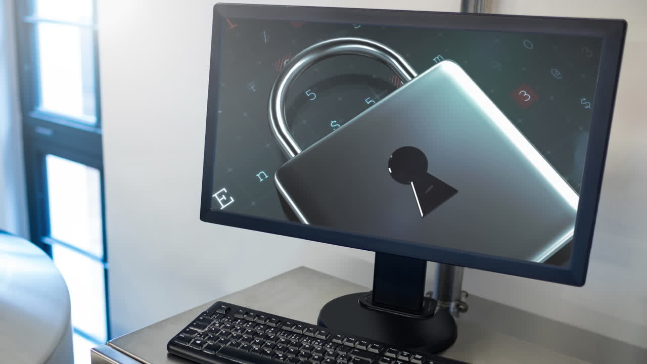 컴퓨터 화면에 있는 온라인 보안 패드락의 애니메이션