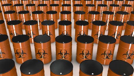 rows of radioactive chemistry barrels. 4k seamless loop stock video