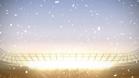 animation of confetti floating over stadium at sunset