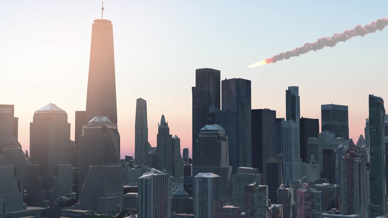 Meteor Approaching City Skyline