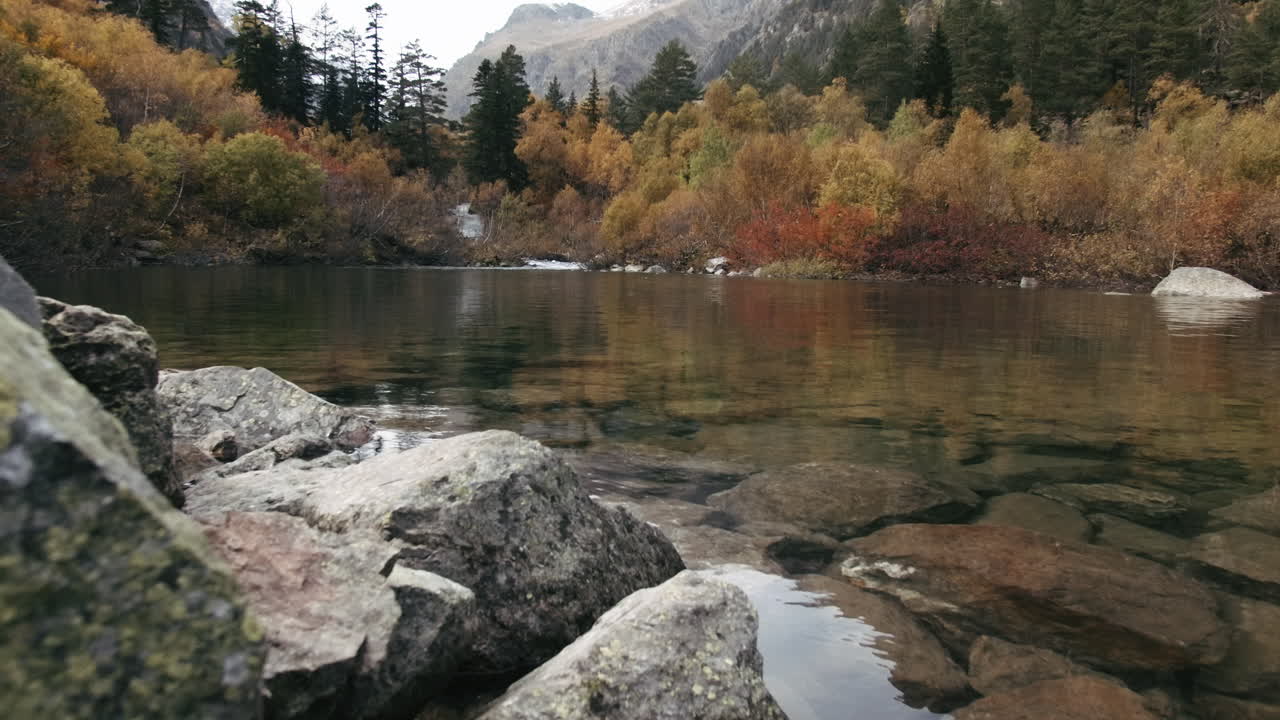 Autumn Mountain Lake with Crystal Clear Water