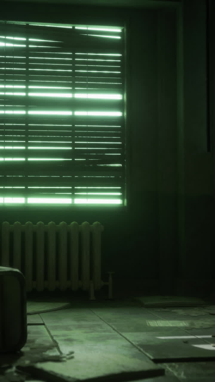 habitación abandonada con luz verde