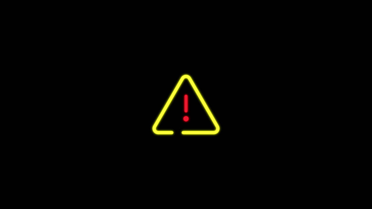 Flashing Neon Warning Triangle with Exclamation Mark