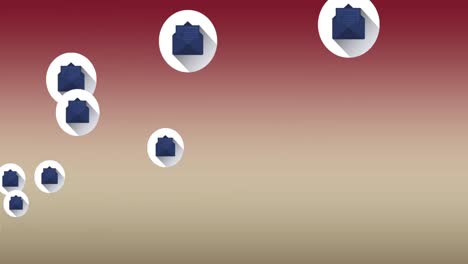 animación de múltiples iconos de mensajes flotando contra un fondo de gradiente rosa