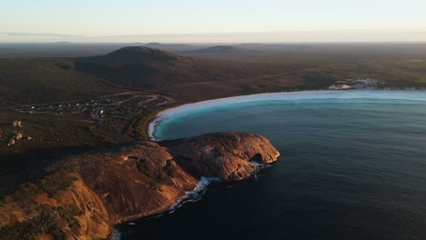 scenic drone flight over lucky bay, esperance at sunrise