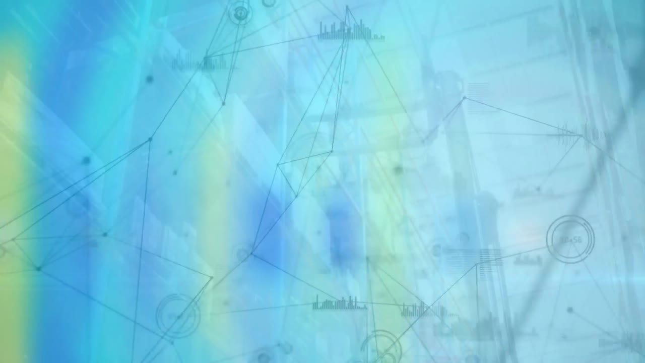 composición digital de la red de conexiones y procesamiento de datos contra el almacén