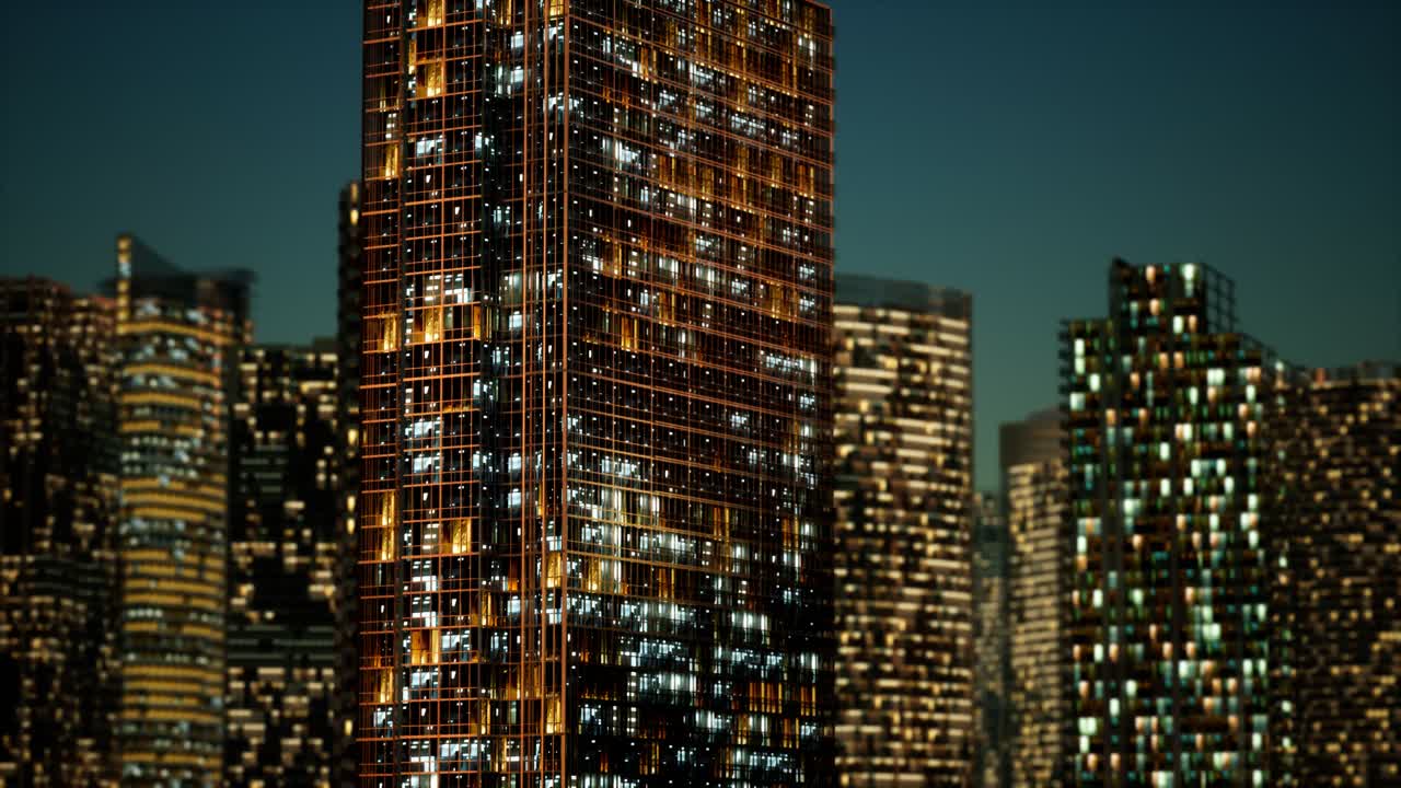 밤에 비즈니스  ⁇ 터에 있는 마천루