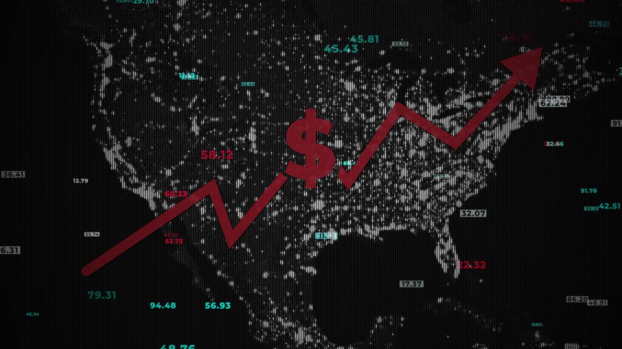 북미 지도 배경에 달러 차트 - 미국 개념에서 가격 증가