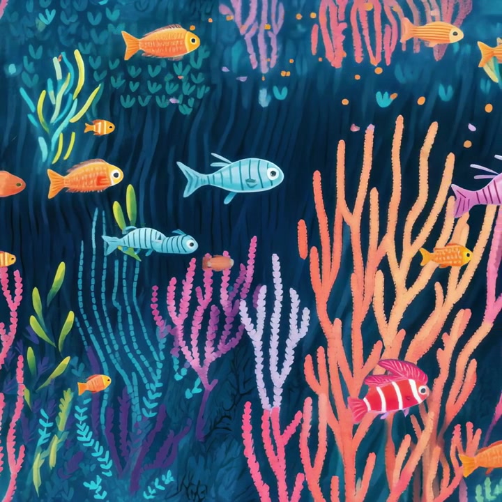 Peces animados coloridos nadando en un vibrante arrecife de coral