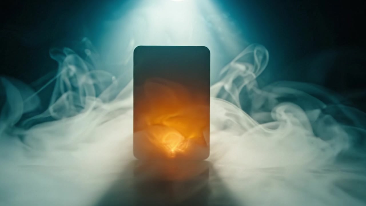 A Captivating Scene of Light and Smoke Surrounding an Abstract Object in a Dimly Lit Environment Featuring Vivid Colors and Dynamic Visual Effects