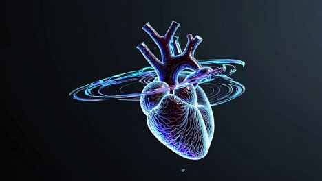 abstract glowing heart in orbit