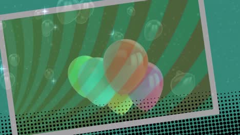 Digital-animation-of-banner-with-copy-space-against-bunch-of-colorful-balloons-on-green-background