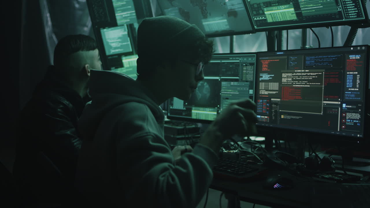 Team of hackers working on a computer system