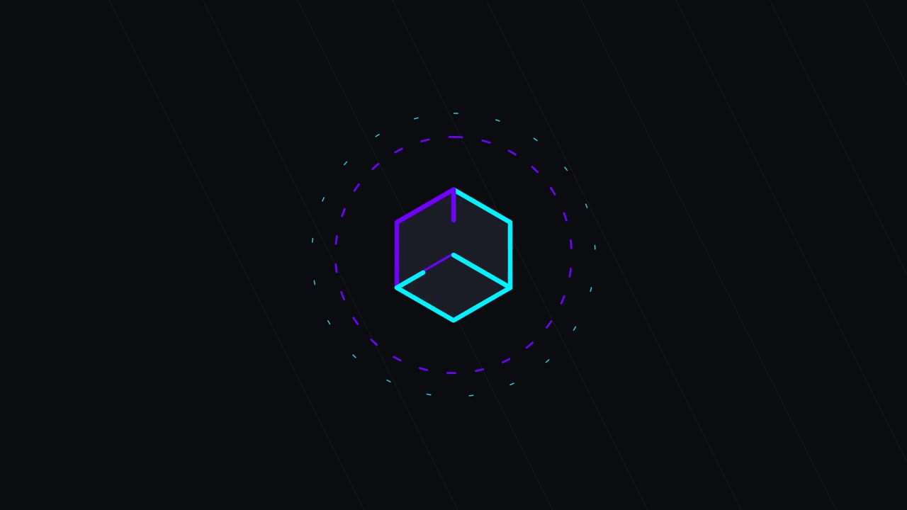 Abstract Rotating Cube Animation with Neon Gradient Lines