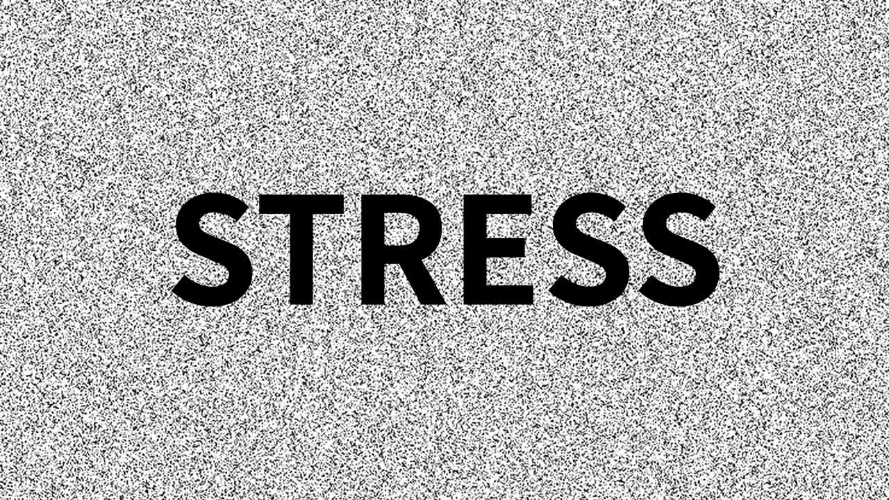 스트레스: 시끄러운 오래된 화면에서 약 문제에 대한 단어. 루핑 vhs 간섭. 빈티지 애니메이션 배경, 영상