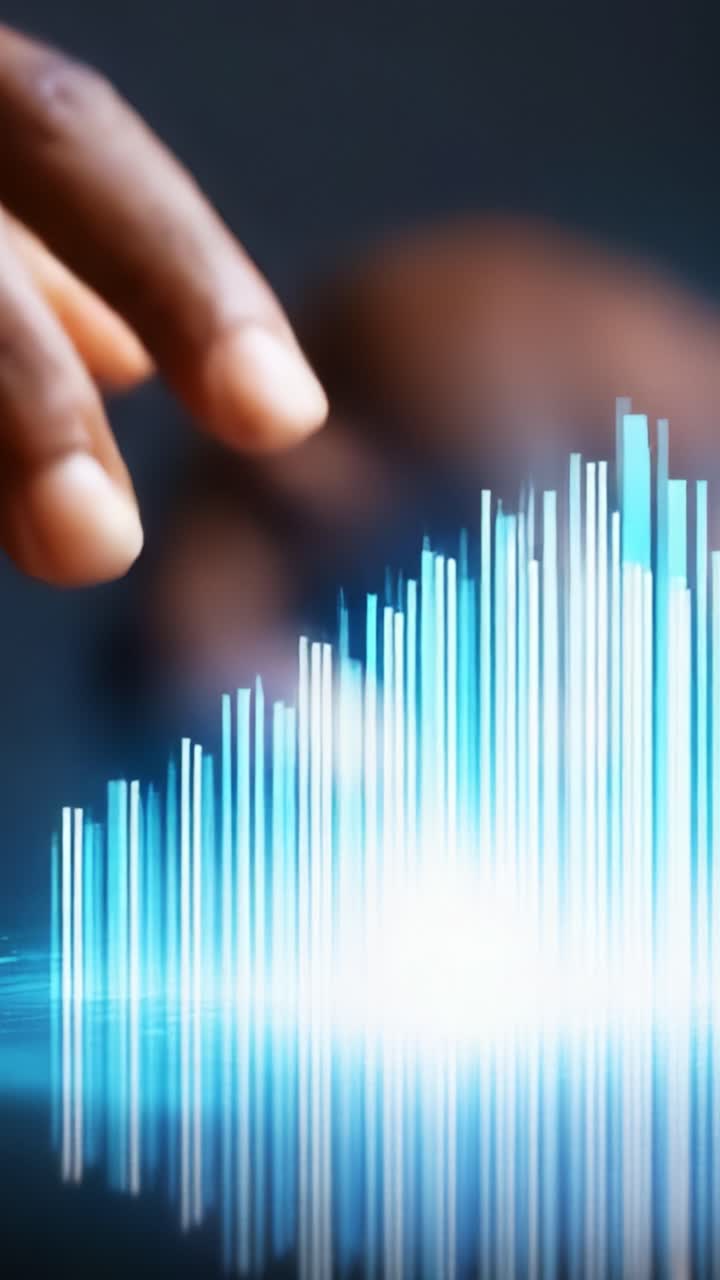 A Hand Engaging with Sound Waves: Visualizing Audio Frequencies and Digital Interaction through Innovative Technology
