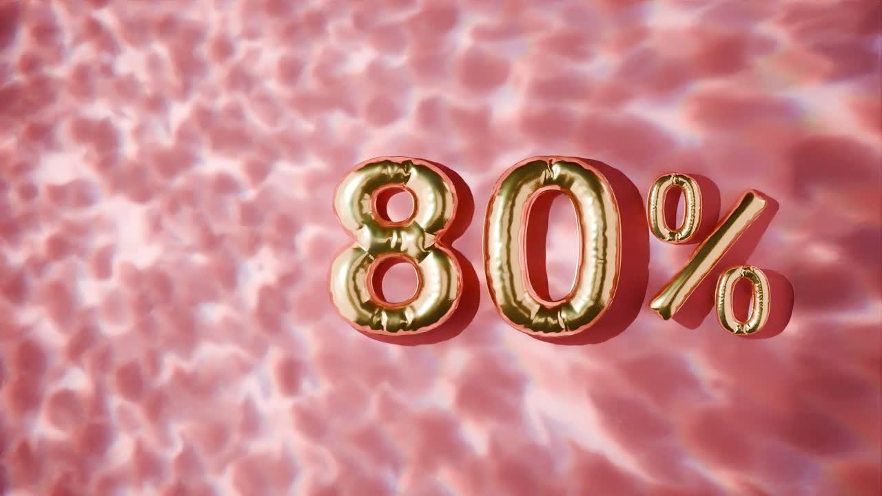 80% dorado flotando por encima de las ondas de agua en fondo rojo