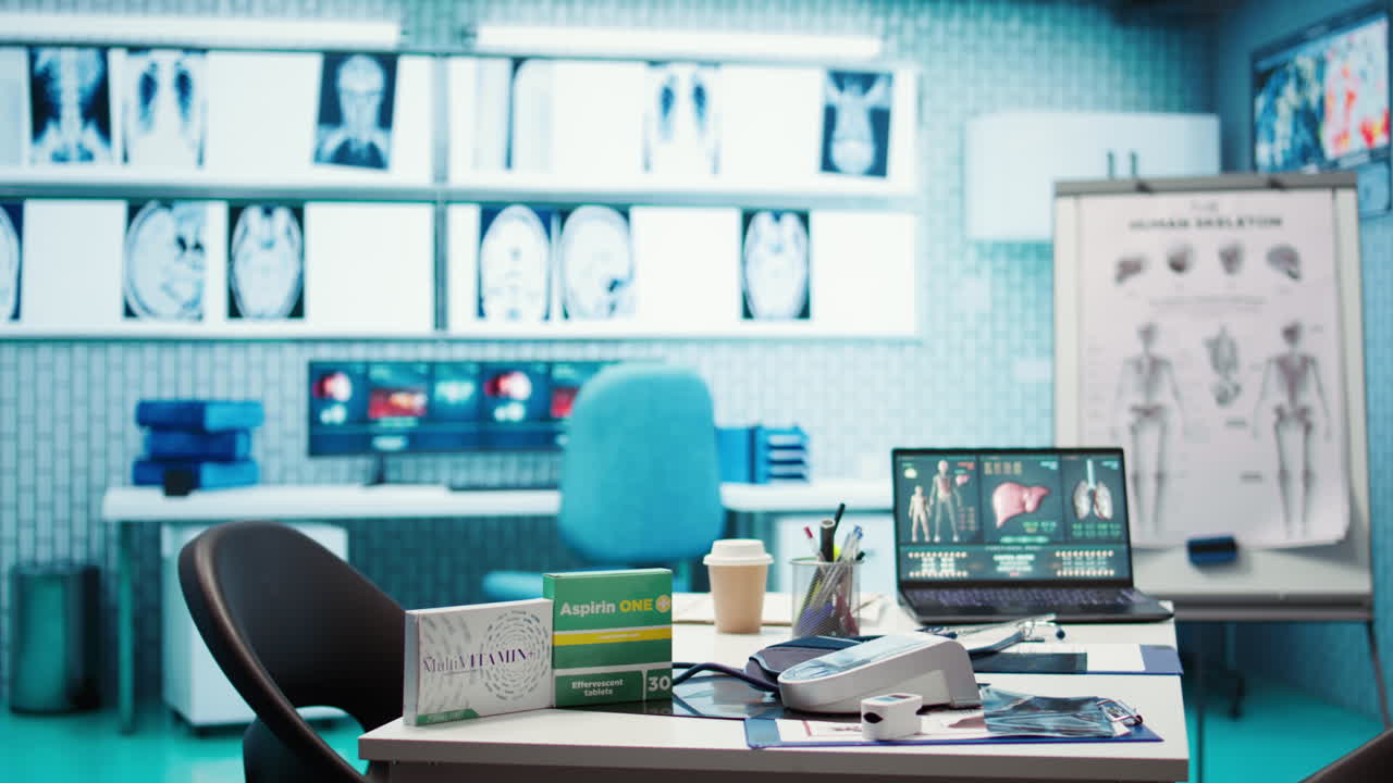 despacho médico vacío a la espera de una visita del paciente con equipo de diagnóstico