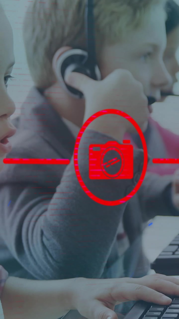 Telefon kulaklığı takan Kafkas çocuklarının üzerinde simge ağı animasyonu