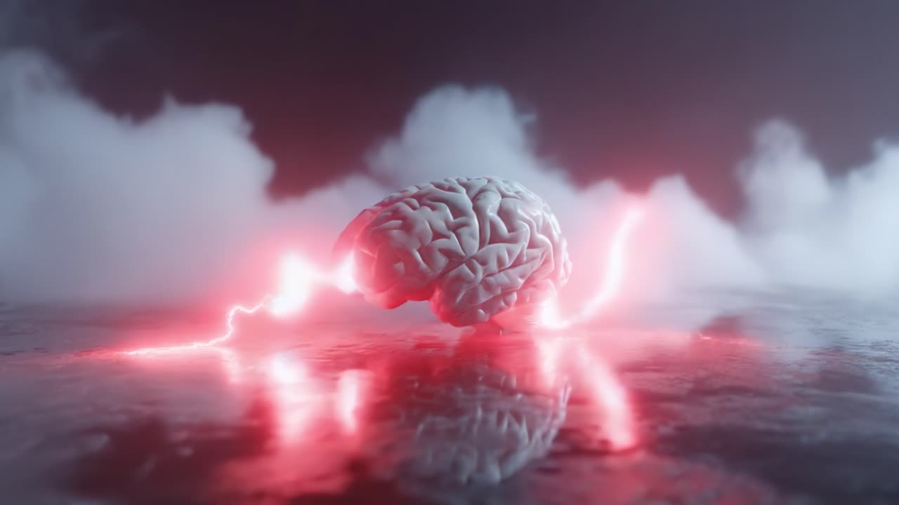 Illuminating the Mind: A Surreal Journey Through the Brain's Electric Pulses and Mystical Light Interplay in a Dreamlike Atmosphere