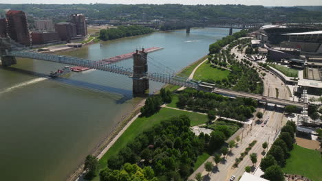 Aerial-approach-of-a-barge-traveling-under-the-John-A