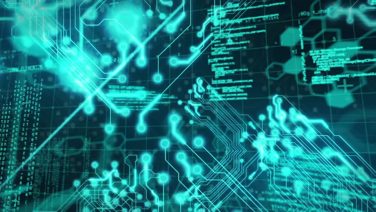 Animation of data processing on black background