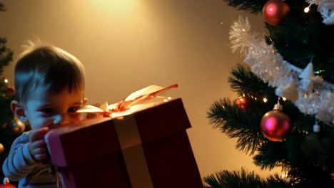 joven feliz abriendo un regalo de navidad