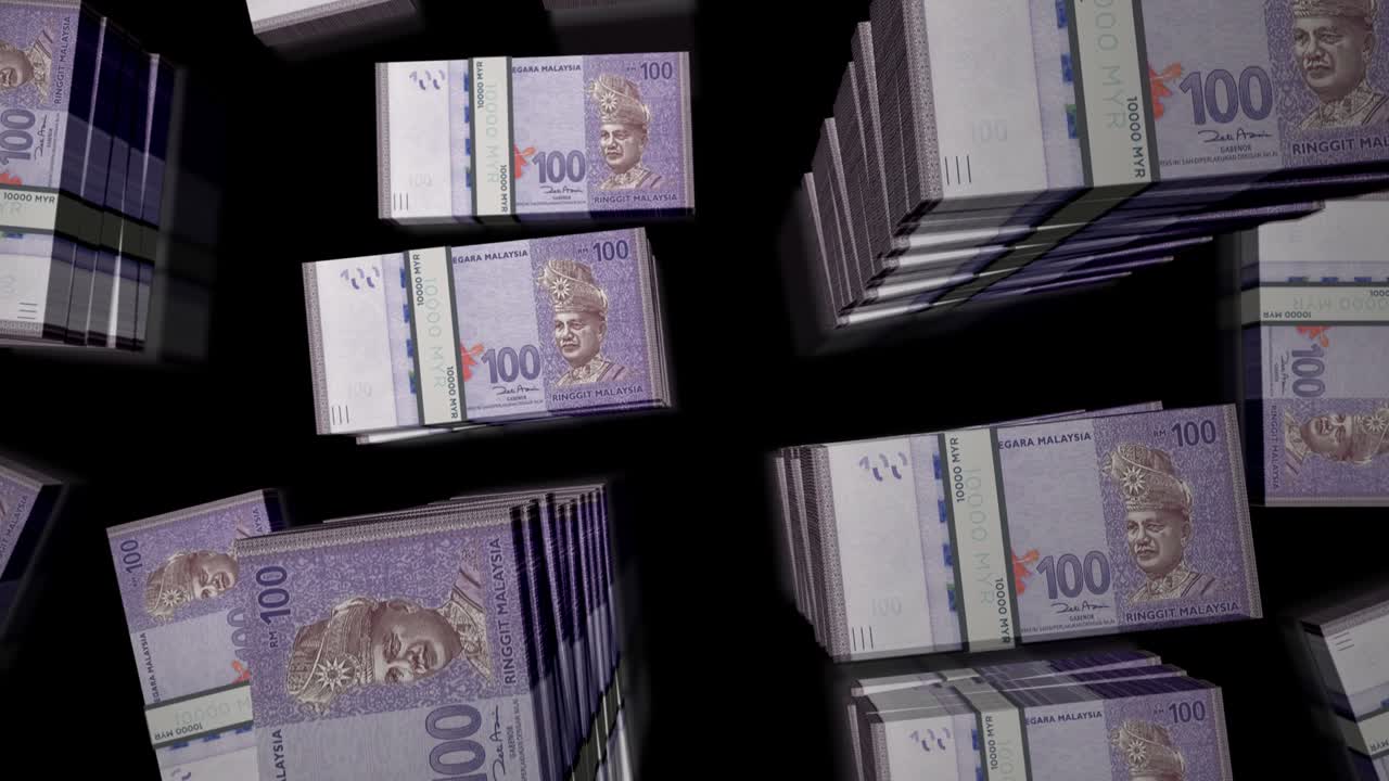 말레이시아 링기트 (malaysia ringgit) 에 대한 비행: 돈, 지폐, 루프 애니메이션