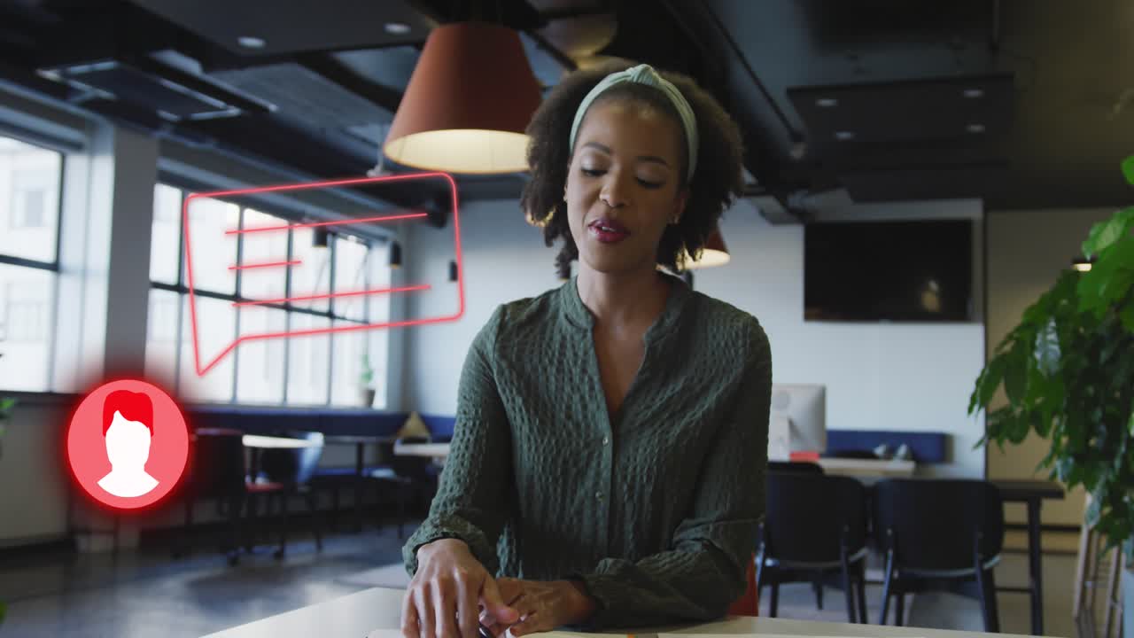Animation of financial data processing over business people in office