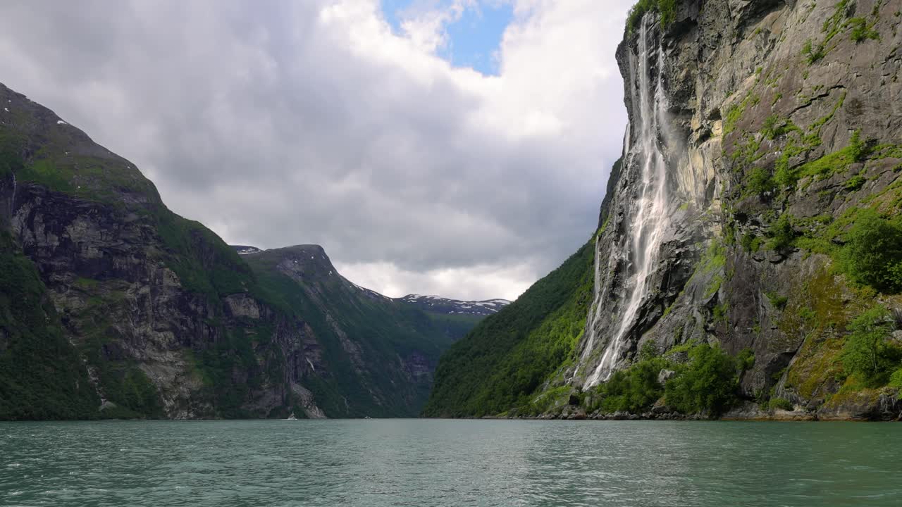 Geiranger fjord, waterfall Seven Sisters. Beautiful Nature Norway natural landscape