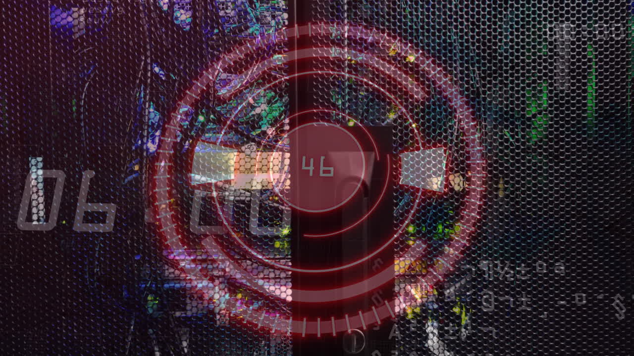 animación del procesamiento de datos digitales con escaneo de alcance sobre servidores informáticos