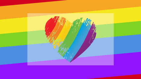 animación del corazón del arco iris sobre las rayas del arco iris