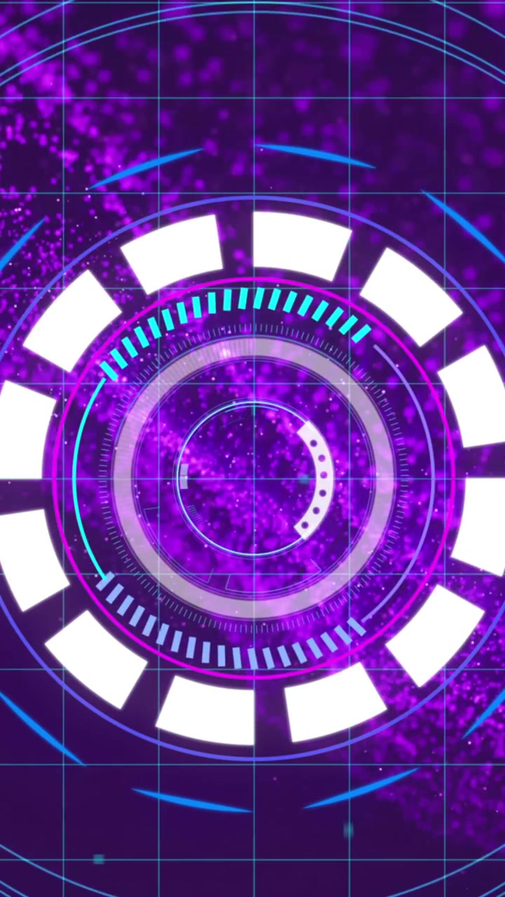 Animazione di elaborazione dati con scansione a mirino su punti luminosi su sfondo nero