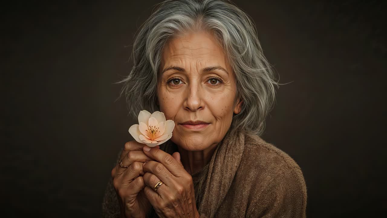Portrait of an Older Woman Holding a Flower