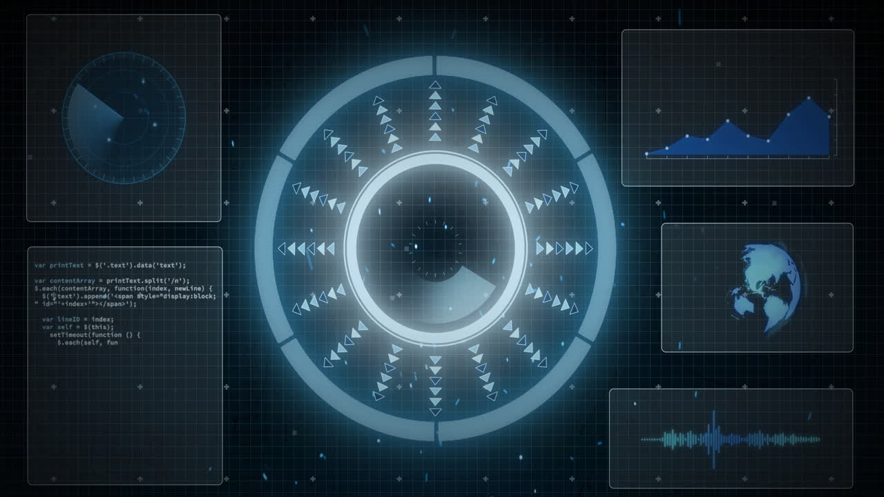 검은 바탕에 데이터 처리 및 범위 스캐닝의 애니메이션