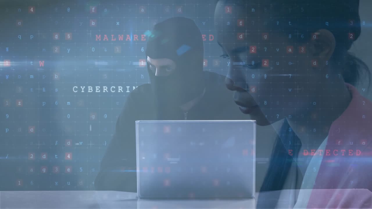 IT specialist scanning laptop with masked colleague observing alerts flooding screen for testing