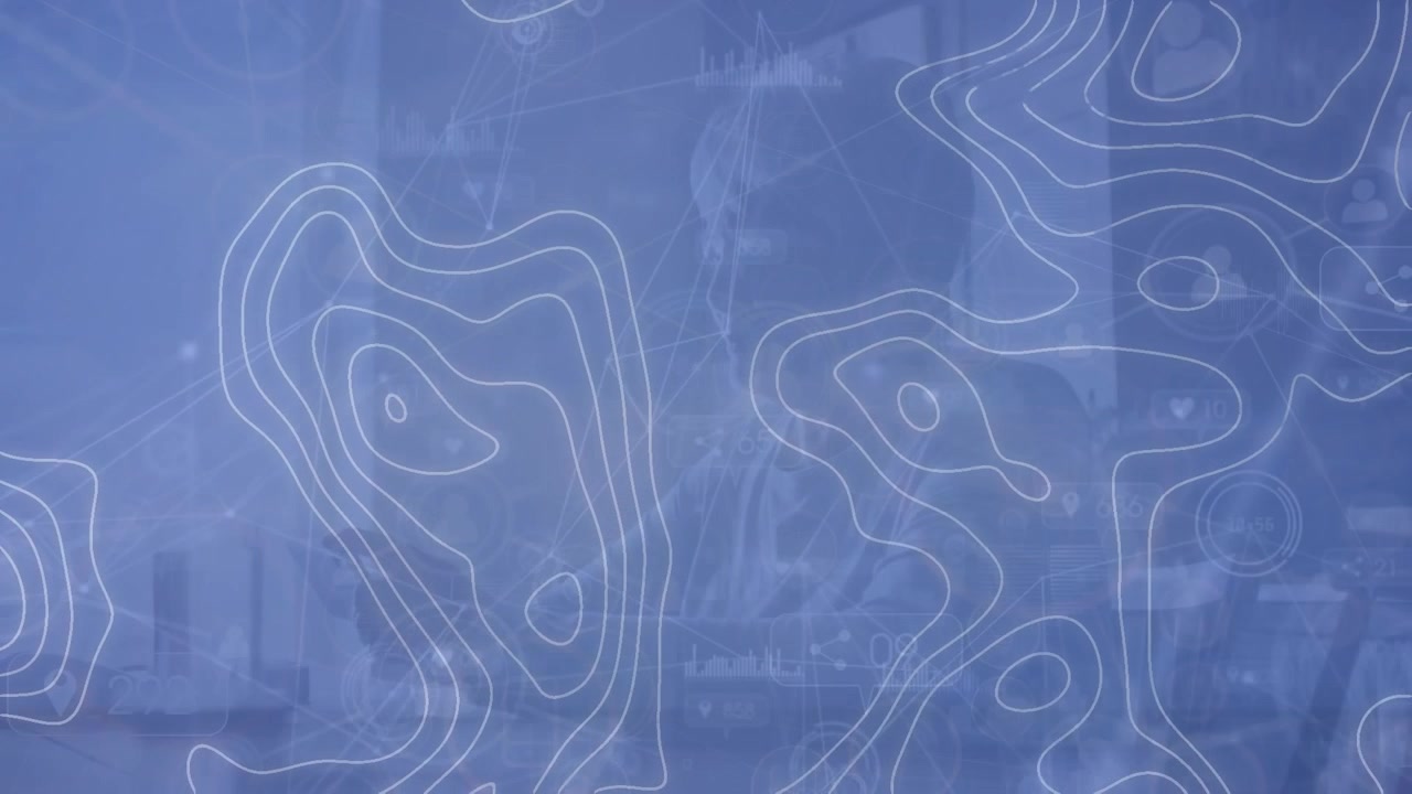 Animation of network of connections with icons over senior women using smartphone