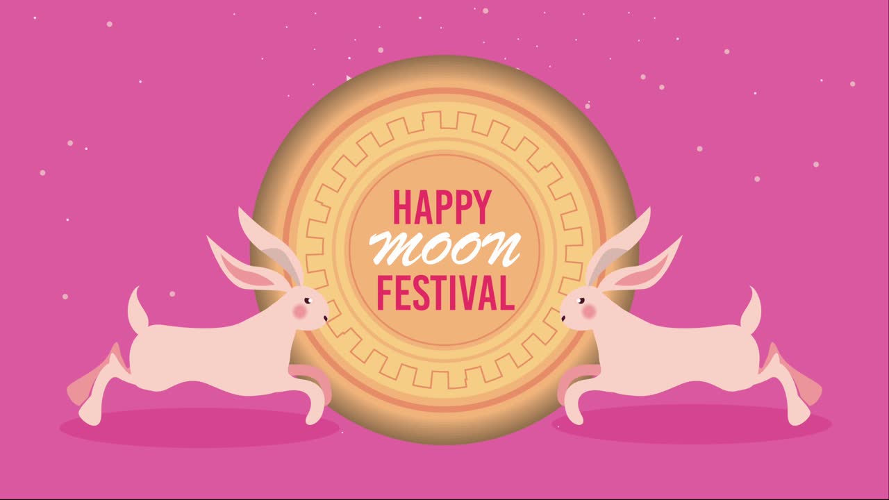 happy moon festival lettering with rabbits