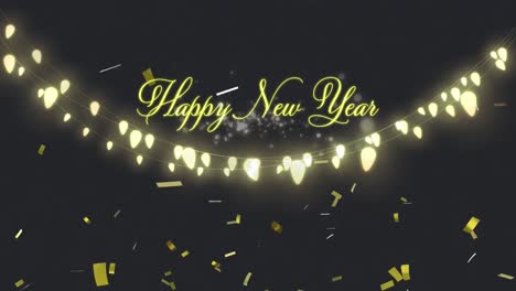 Confetti-falling-over-Happy-New-Year-text-against-black-background