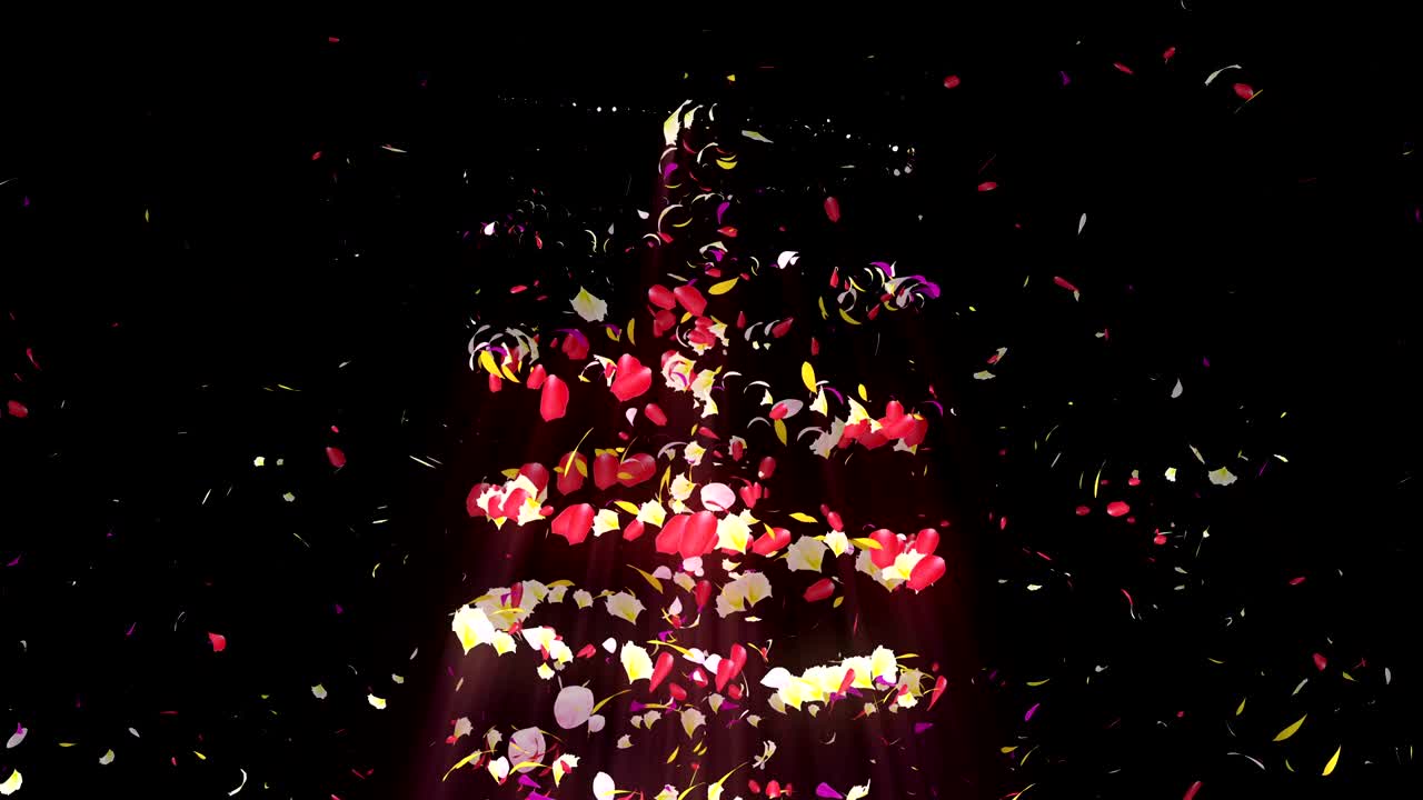 화려한 잎자루, 나선형 반이는 꽃잎, 꽃 모양, 예쁜 춤추는 꽃잎, 회전하는 꽃잎에서 소용돌이, 추상적인 루프 애니메이션.