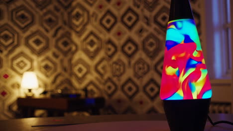 vibrant lava lamp glowing in a retro-themed room