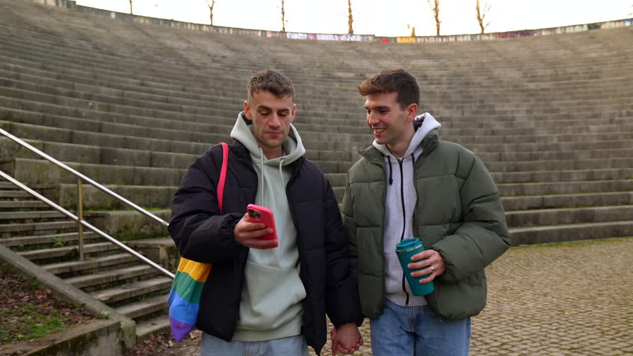 Affectionate Gay Couple Holding Hands Outdoors