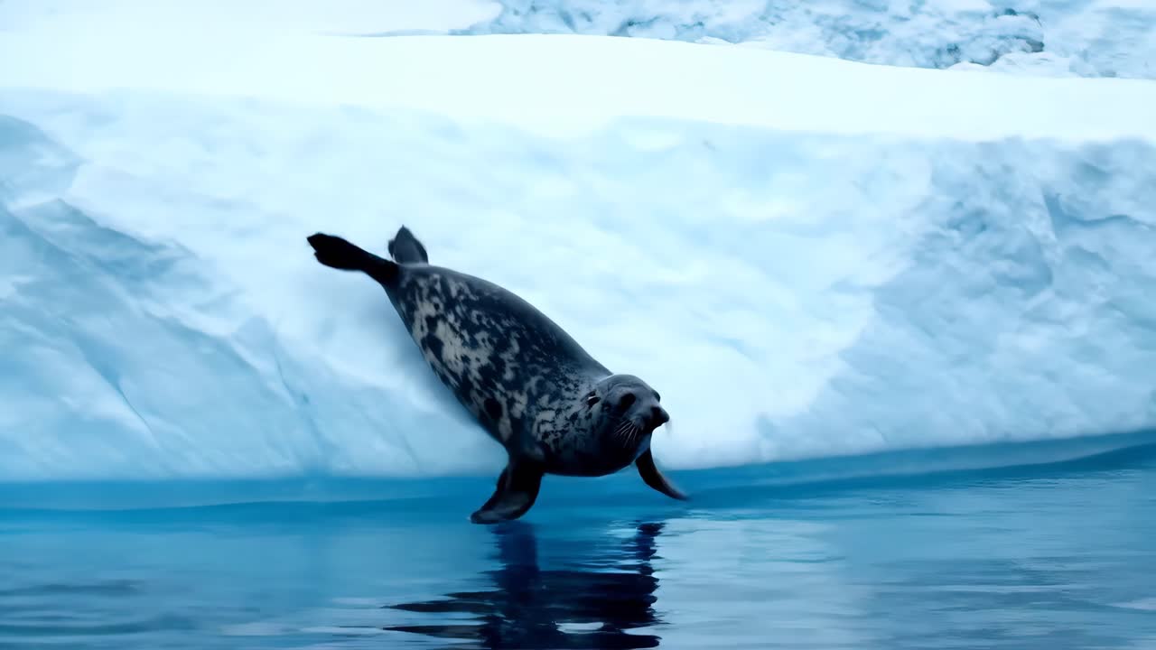 Seal splashing in the water near an iceberg