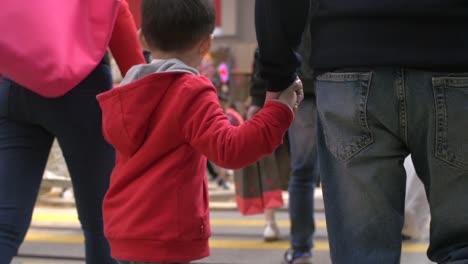 niño pequeño tomados de la mano cruzando la calle