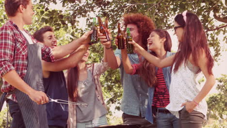 In-slow-motion-happy-friends-in-the-park-having-barbecue