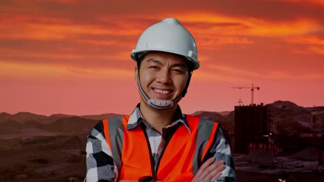 trabajador de la construcción al atardecer