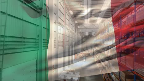 animation of flag of italy over warehouse