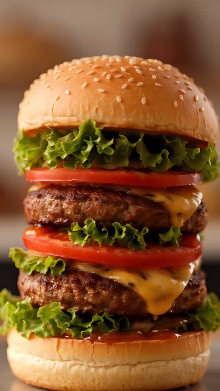 Hamburger Succoso Primo Piano Sfondo Bokeh 4K