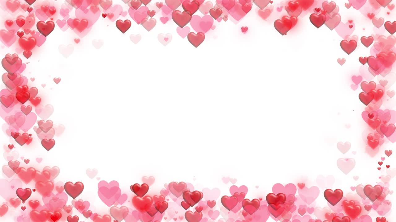 Cornice animata di cuori per San Valentino per sovrapposizione, cornice animata di cuori rossi per sfondo di auguri.